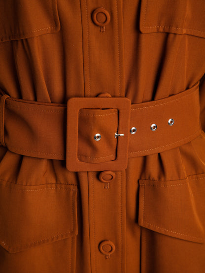 Sportmax Rust Cotton Button-Down Dress with Belt Size M