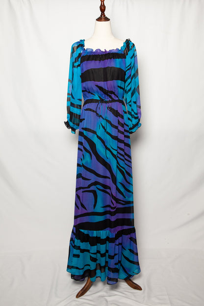 Good Diane von Furstenberg Blue Maxi Dress Size L Viscose Long Sleeve