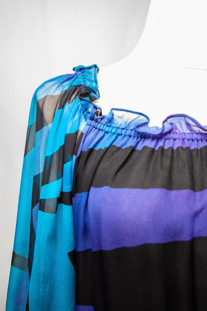 Good Diane von Furstenberg Blue Maxi Dress Size L Viscose Long Sleeve