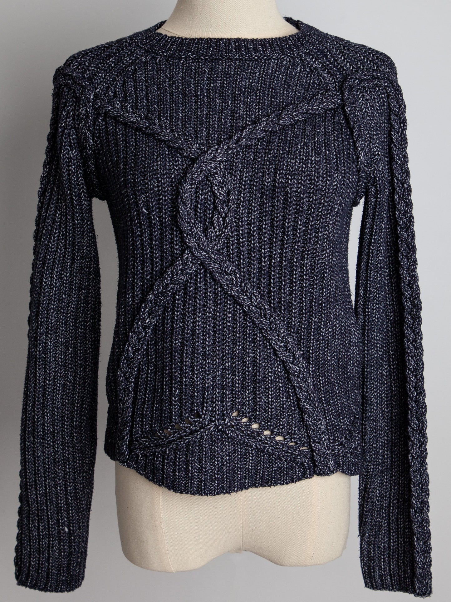 excellent guess navy blue cable knit sweater size xs women
