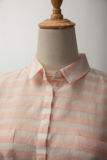 Good Intrend Pink Silk Blouse Size XXS Sheer Striped Design