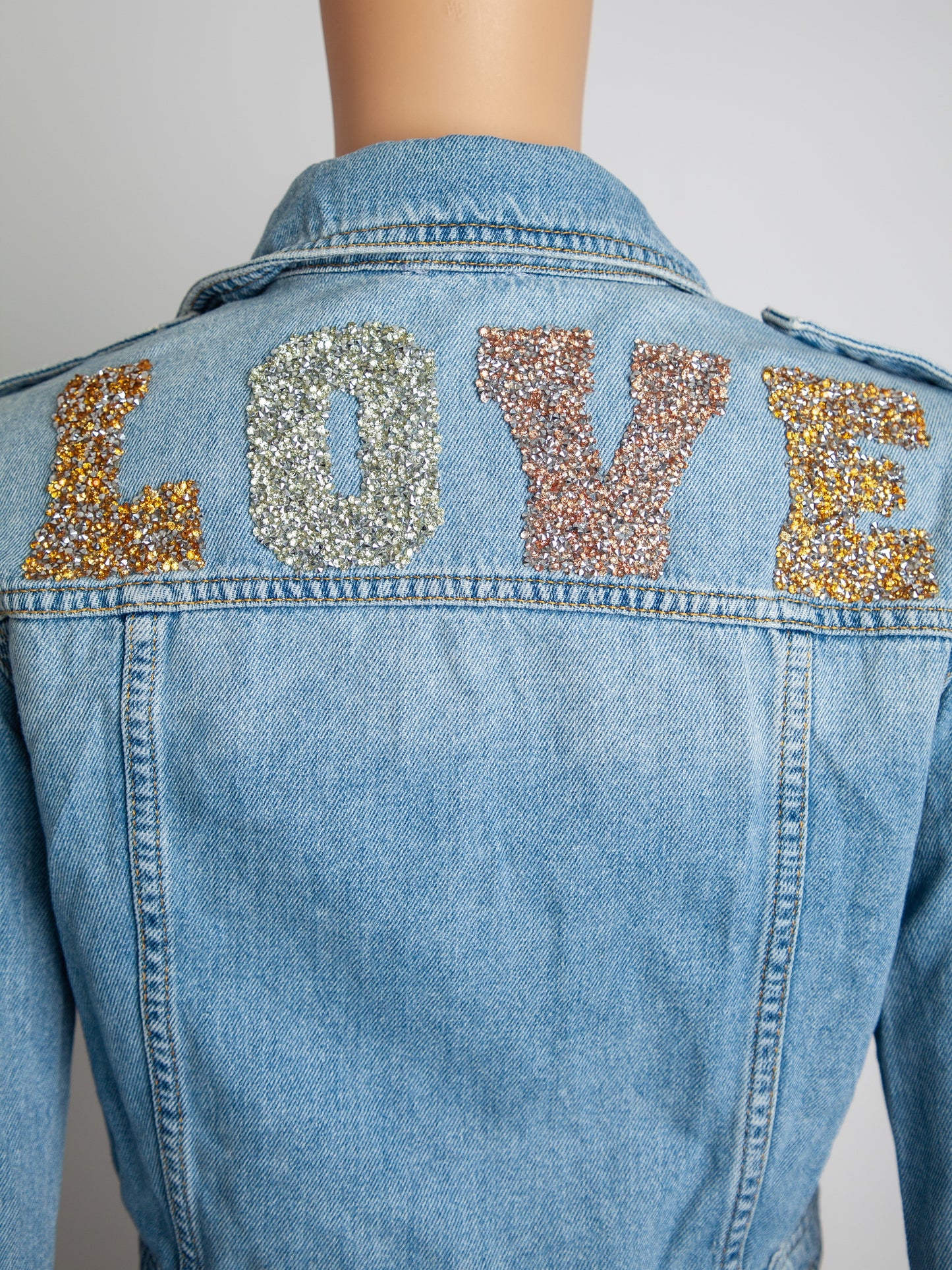 good guess cropped blue denim jacket size s with 'love' detail