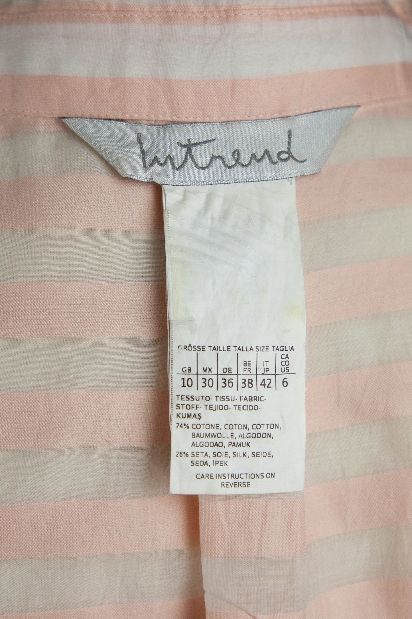 good intrend pink silk blouse size xxs sheer striped design