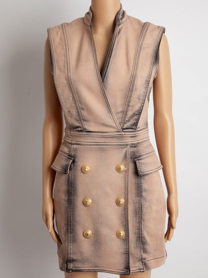 Balmain Pink Cotton Dress XS Excellent Condition with Gold Buttons