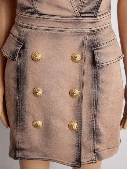 Balmain Pink Cotton Dress XS Excellent Condition with Gold Buttons