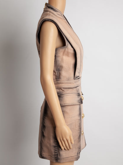 Balmain Pink Cotton Dress XS Excellent Condition with Gold Buttons