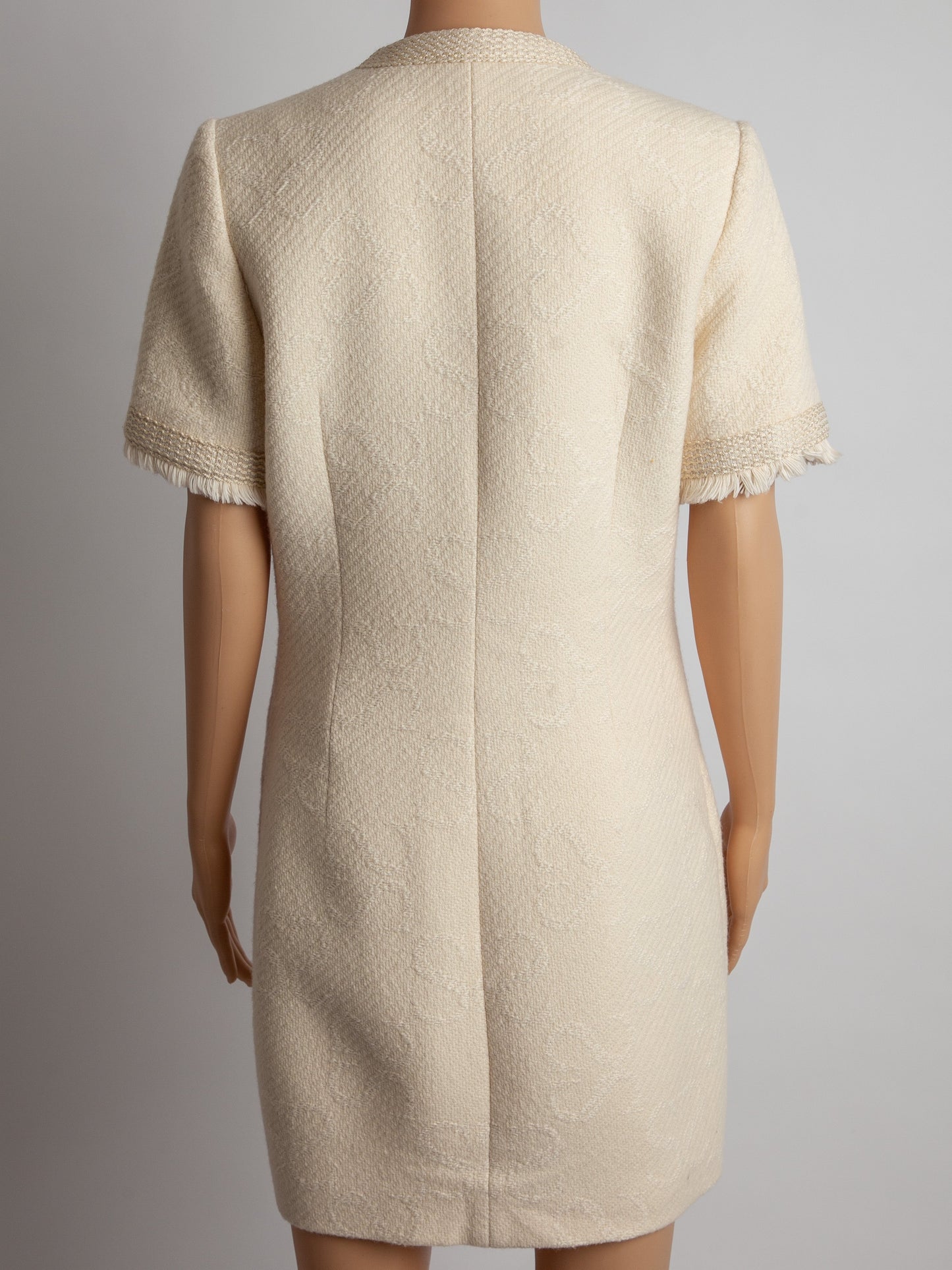 good sandro white wool dress size s with fringe details
