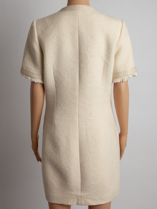 Good Sandro White Wool Dress Size S with Fringe Details