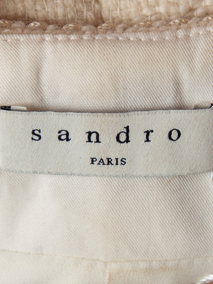 Good Sandro White Wool Dress Size S with Fringe Details