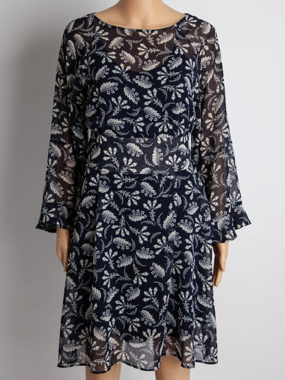 Good Marella Floral Dress Black Cotton Size M with Tied Waist