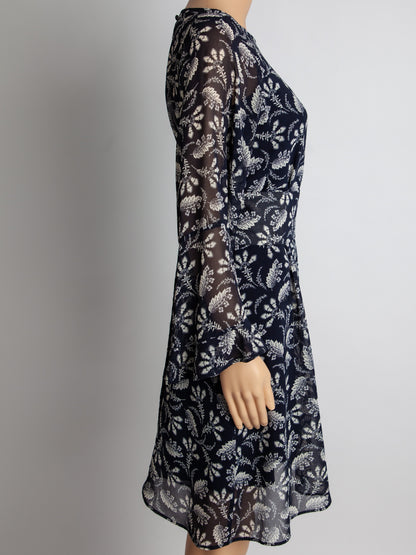Good Marella Floral Dress Black Cotton Size M with Tied Waist