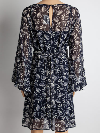 Good Marella Floral Dress Black Cotton Size M with Tied Waist