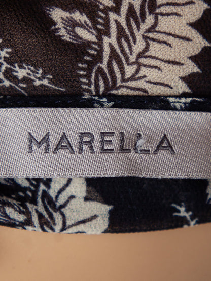 Good Marella Floral Dress Black Cotton Size M with Tied Waist