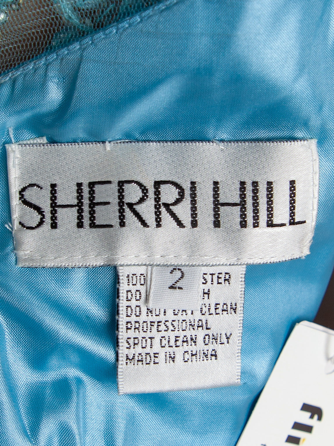 good sherri hill blue gown xs polyester with beadwork & cap sleeves