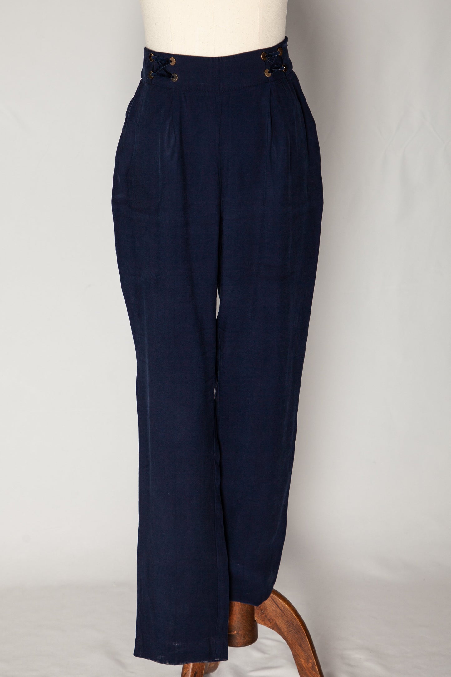 good network blue high-waisted trousers size s polyester