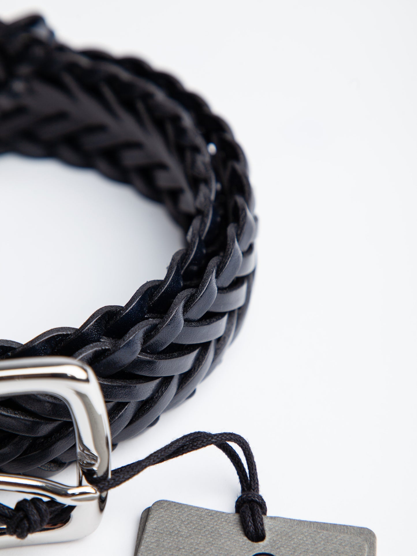 new gieves and hawkes black braided leather belt with silver buckle