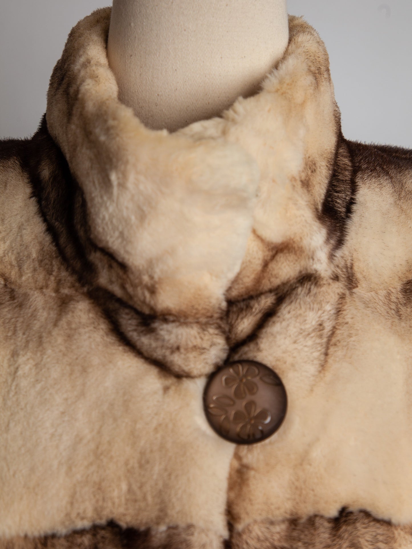 excellent scandinavia white fur coat with horizontal brown stripes