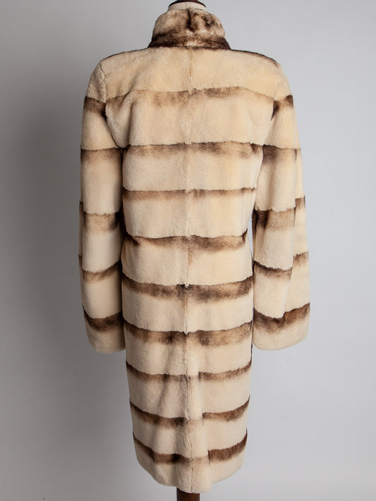 Excellent Scandinavia White Fur Coat with Horizontal Brown Stripes