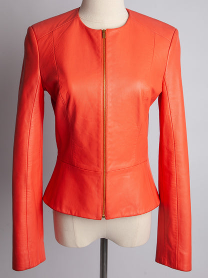 Good Michael Kors Pink Leather Jacket Size XXS Women Fitted