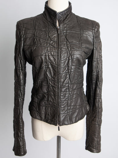 Good Armani Exchange Green Quilted Leather Jacket Size XXS