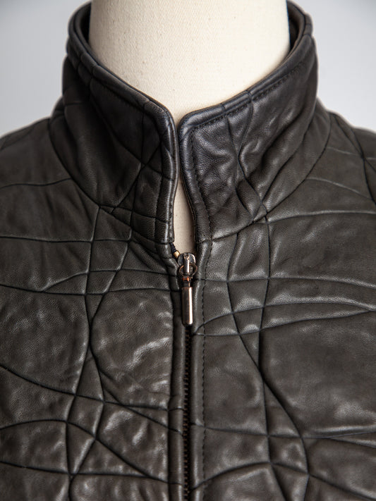 Good Armani Exchange Green Quilted Leather Jacket Size XXS