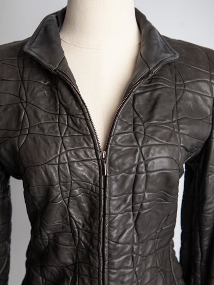 Good Armani Exchange Green Quilted Leather Jacket Size XXS