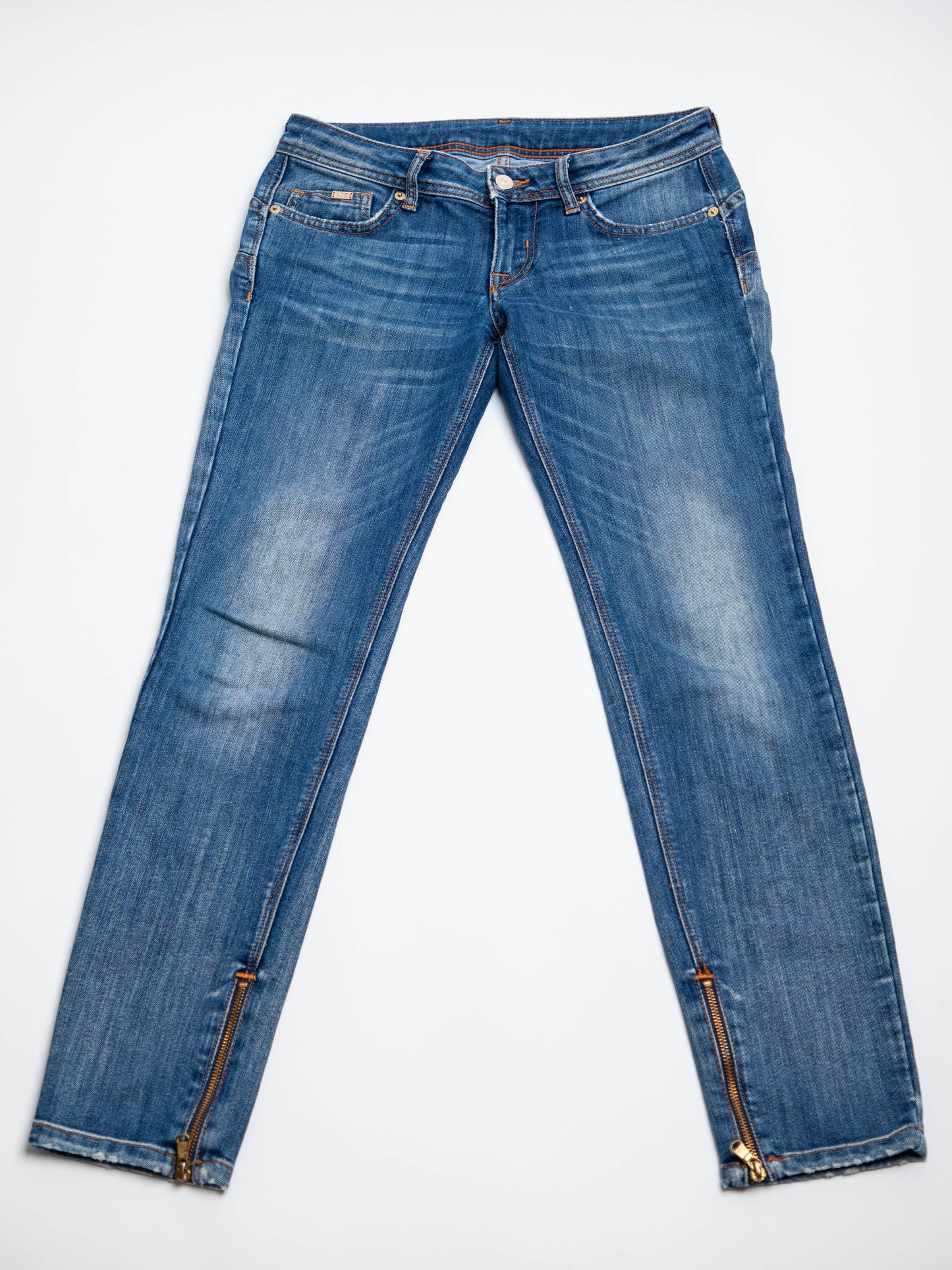 good ice berg blue cotton denim jeans size xs with zippers