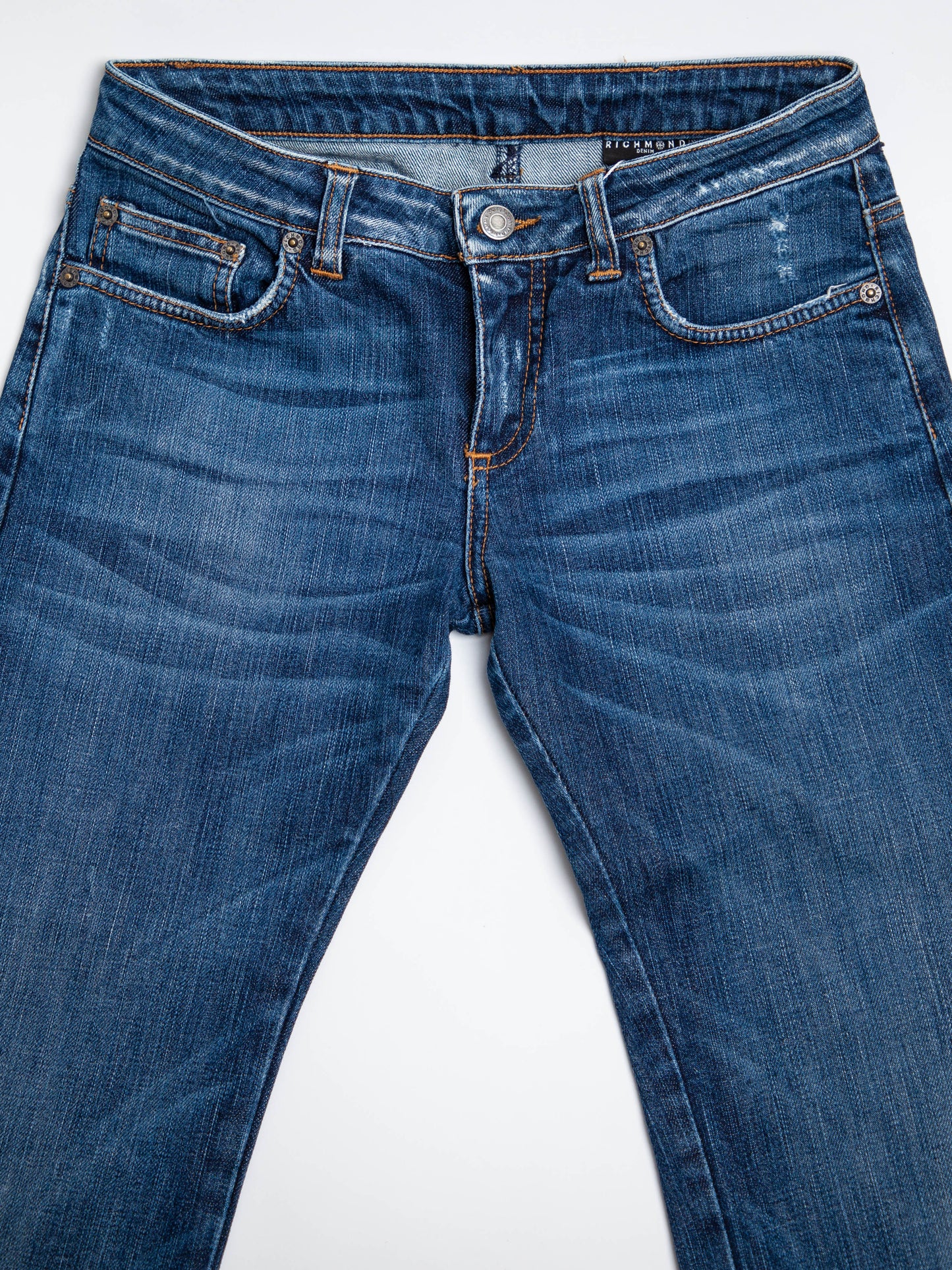good richmond blue flared leg denim jeans xxs distressed details