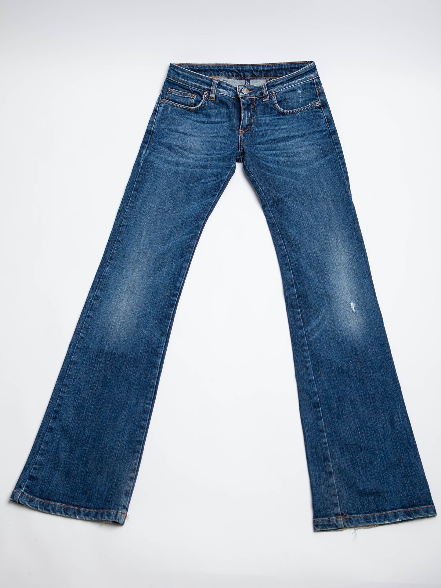 good richmond blue flared leg denim jeans xxs distressed details