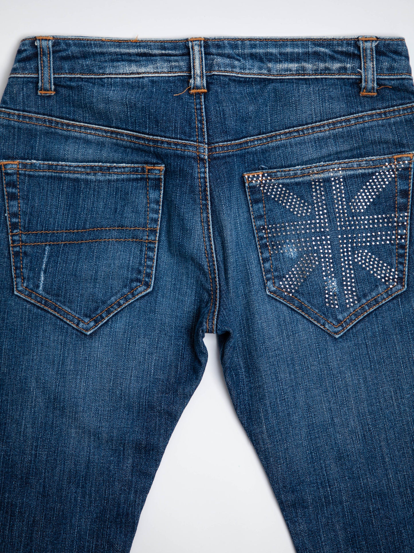 good richmond blue flared leg denim jeans xxs distressed details