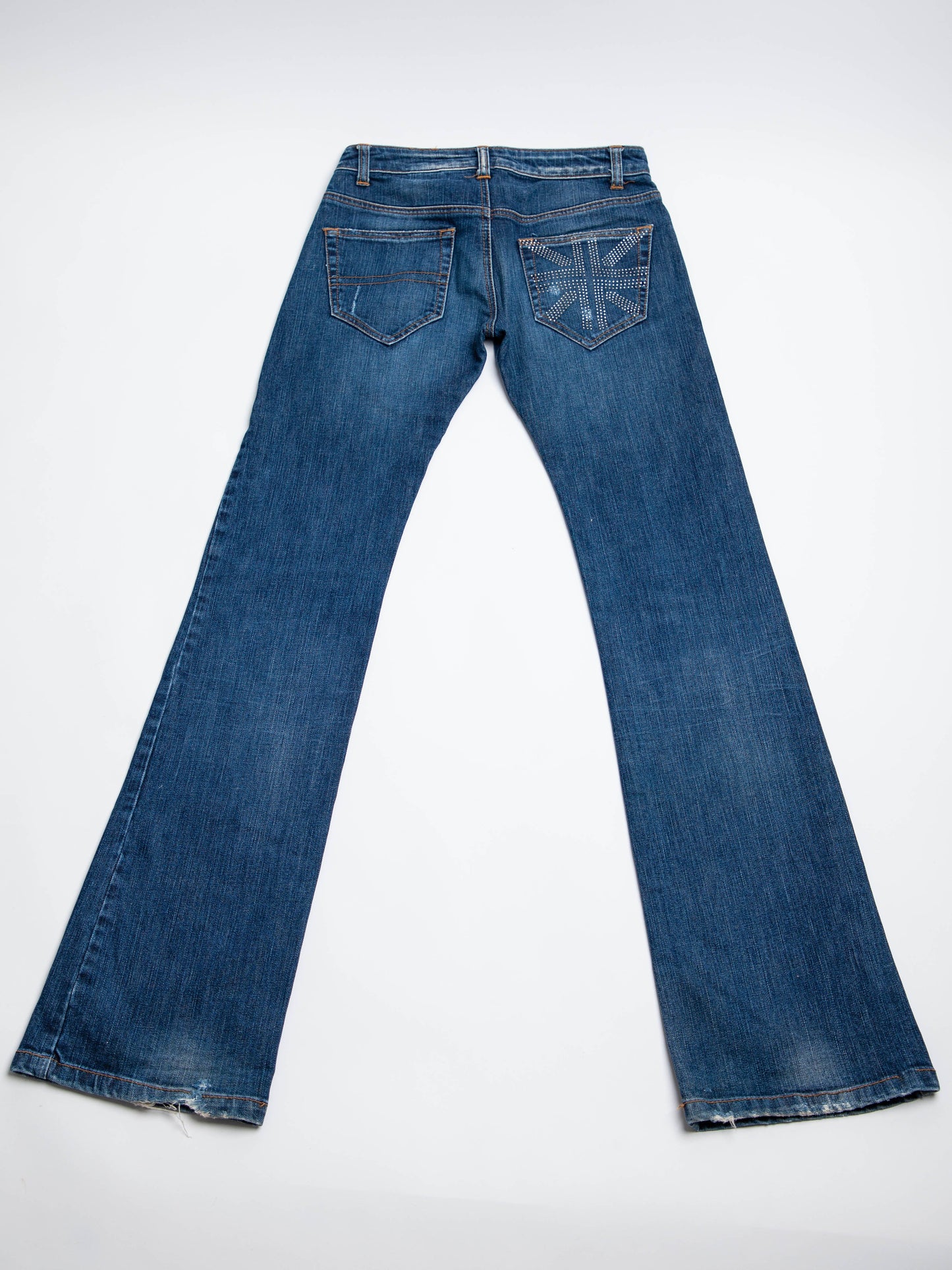 good richmond blue flared leg denim jeans xxs distressed details