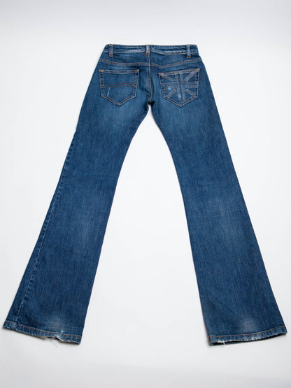 Good Richmond Blue Flared Leg Denim Jeans XXS Distressed Details