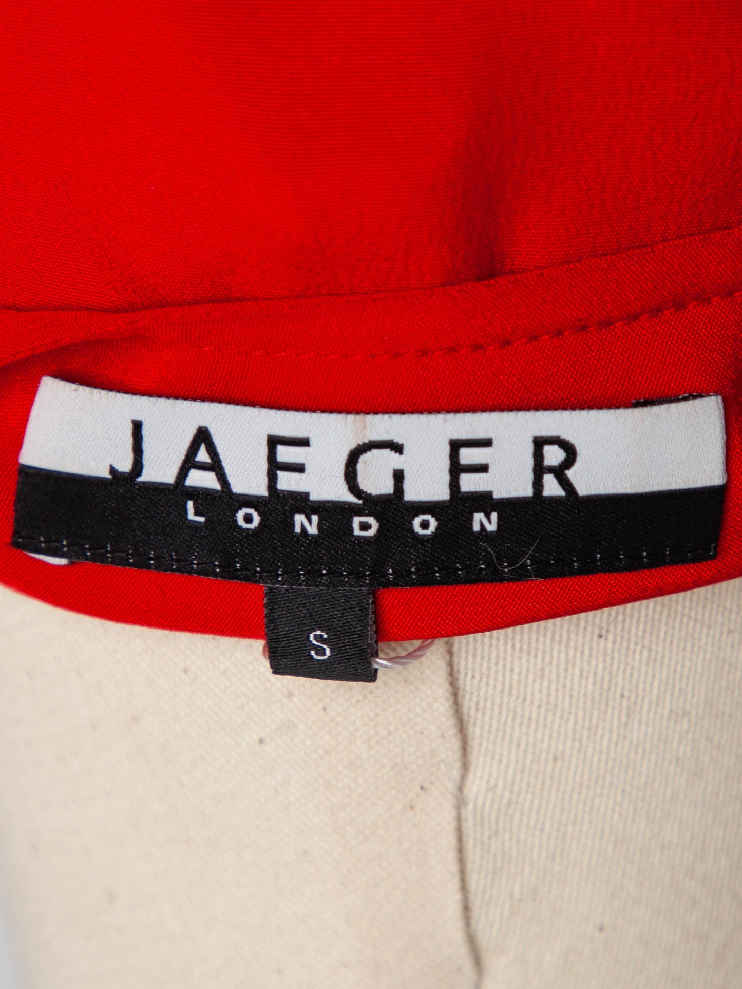 good jaeger red silk blouse size s with high collar and loose fit
