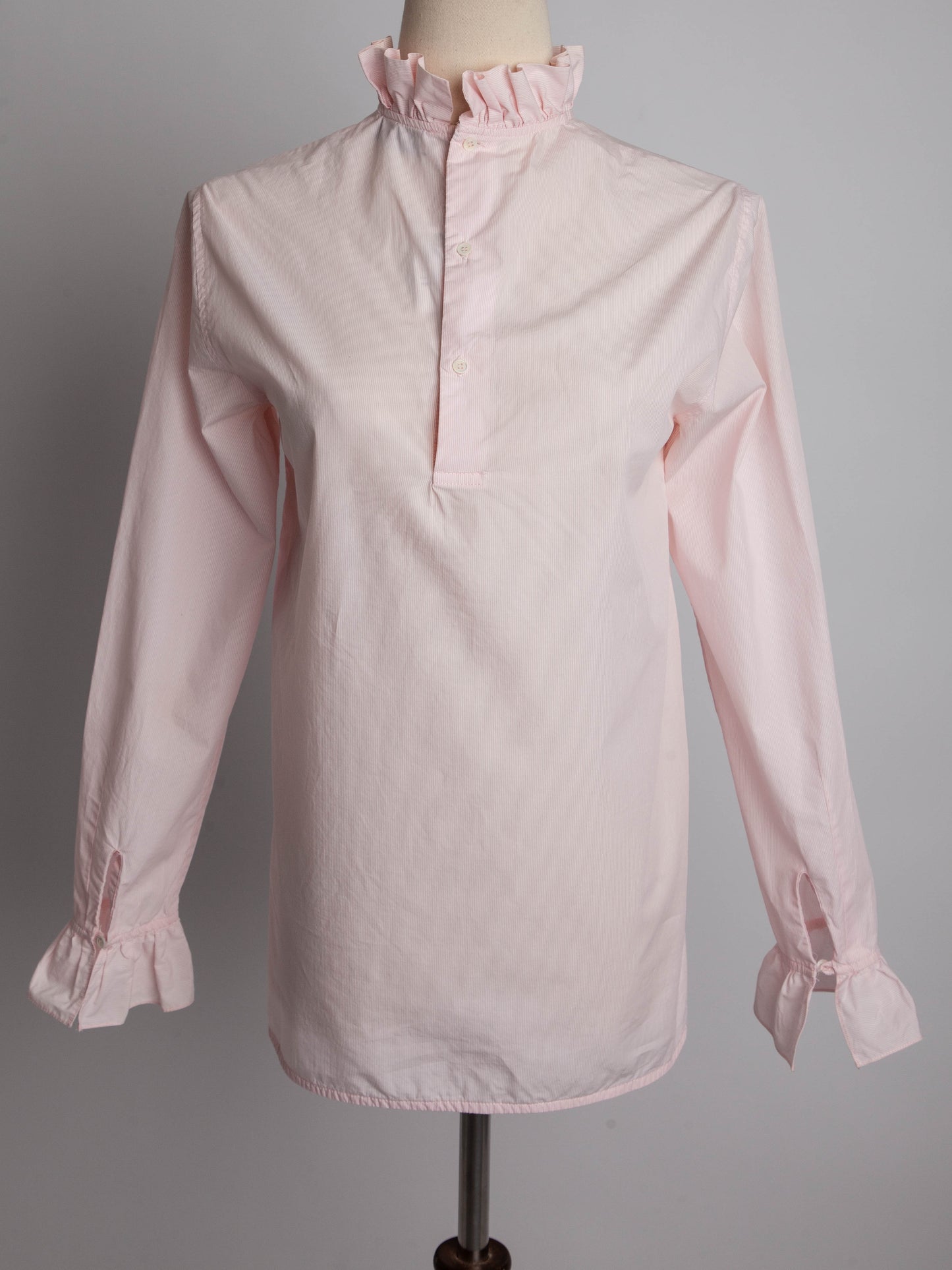 good sandro pink cotton blouse long sleeve xxs ruffled collar