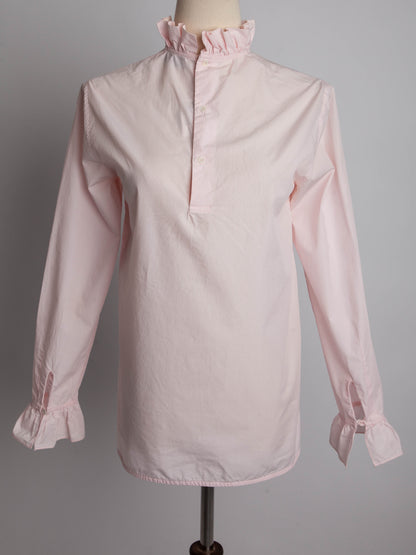 Good Sandro Pink Cotton Blouse Long Sleeve XXS Ruffled Collar