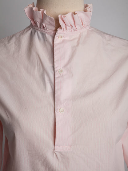 Good Sandro Pink Cotton Blouse Long Sleeve XXS Ruffled Collar