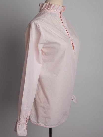 Good Sandro Pink Cotton Blouse Long Sleeve XXS Ruffled Collar