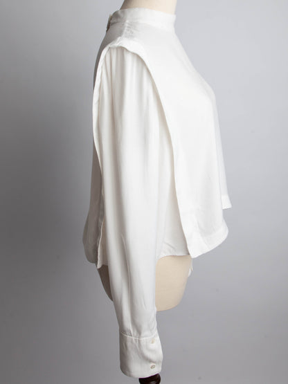 Good Sandro White Long-Sleeved Shirt Size L with Mock Neck