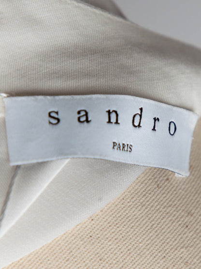 Good Sandro White Long-Sleeved Shirt Size L with Mock Neck
