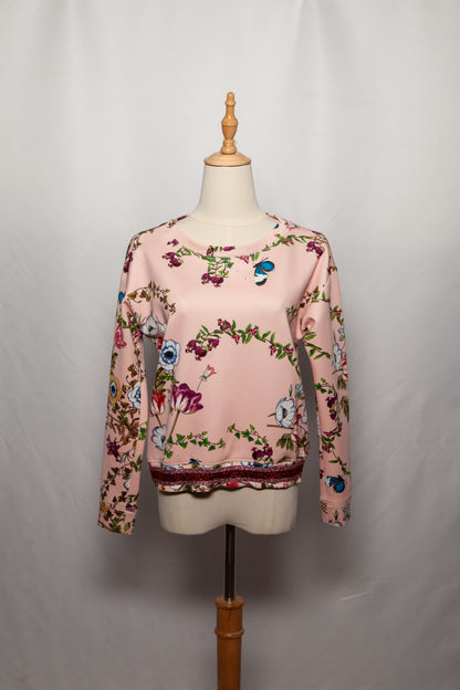 Intrend Pink Floral Sweater Size S Polyester Good Condition