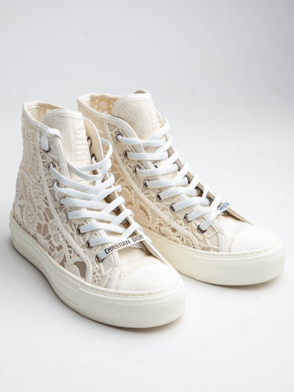 NEW Dior High-Top Sneakers White Textile Lace Details Women