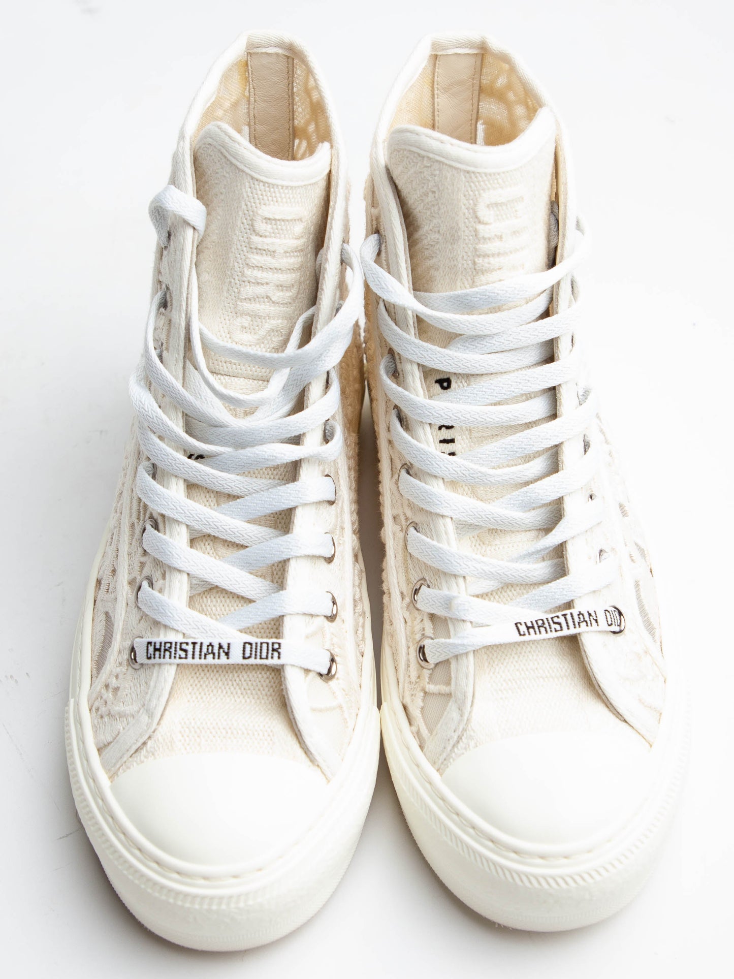 new dior high-top sneakers white textile lace details women