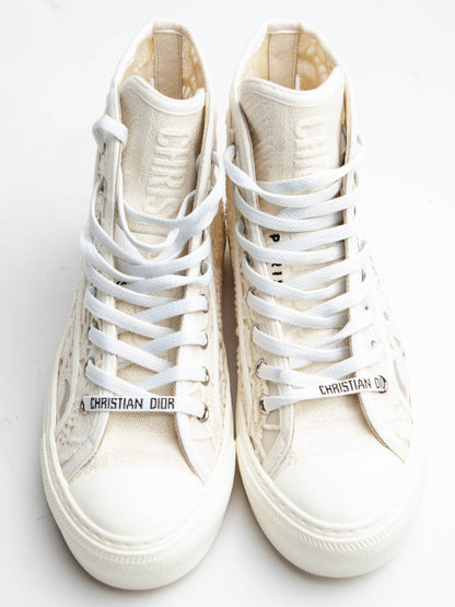 NEW Dior High-Top Sneakers White Textile Lace Details Women