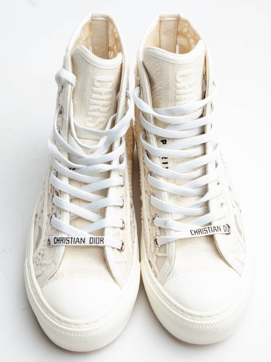 NEW Dior High-Top Sneakers White Textile Lace Details Women