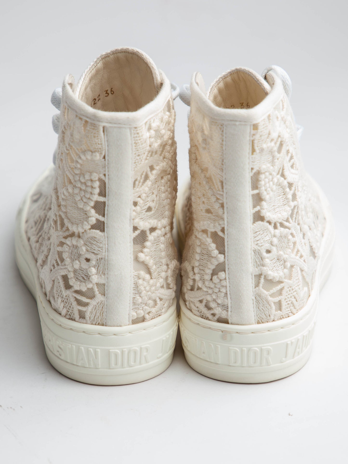 new dior high-top sneakers white textile lace details women