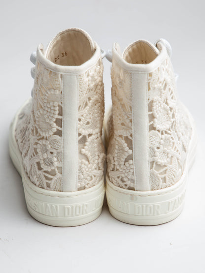 NEW Dior High-Top Sneakers White Textile Lace Details Women