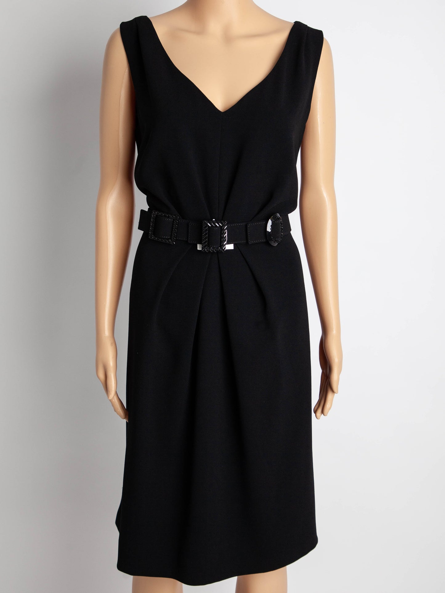 good moschino black sleeveless dress xl v-neckline with belt