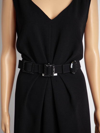 Good Moschino Black Sleeveless Dress XL V-Neckline with Belt