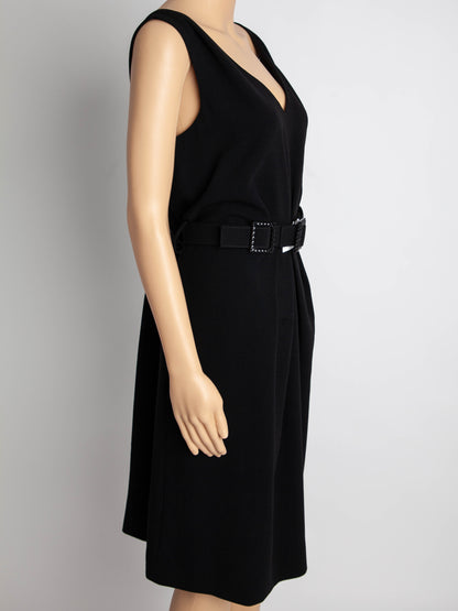 Good Moschino Black Sleeveless Dress XL V-Neckline with Belt