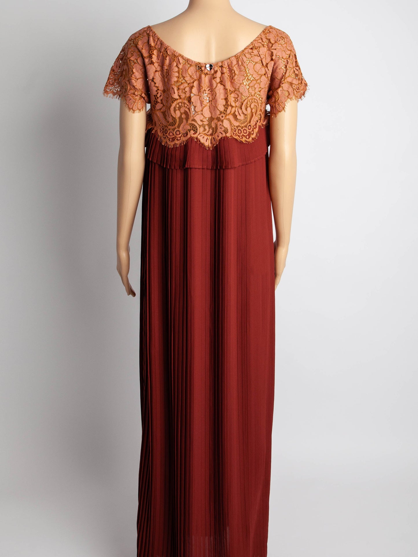 twinset red dress xs lace bodice pleated skirt good condition